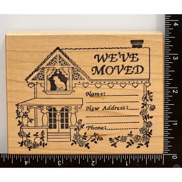 PSX K-417 WE'VE MOVED WOOD MOUNTED RUBBER STAMP HOUSE ADDRESS CHANGE POSTCARD - Picture 2 of 4